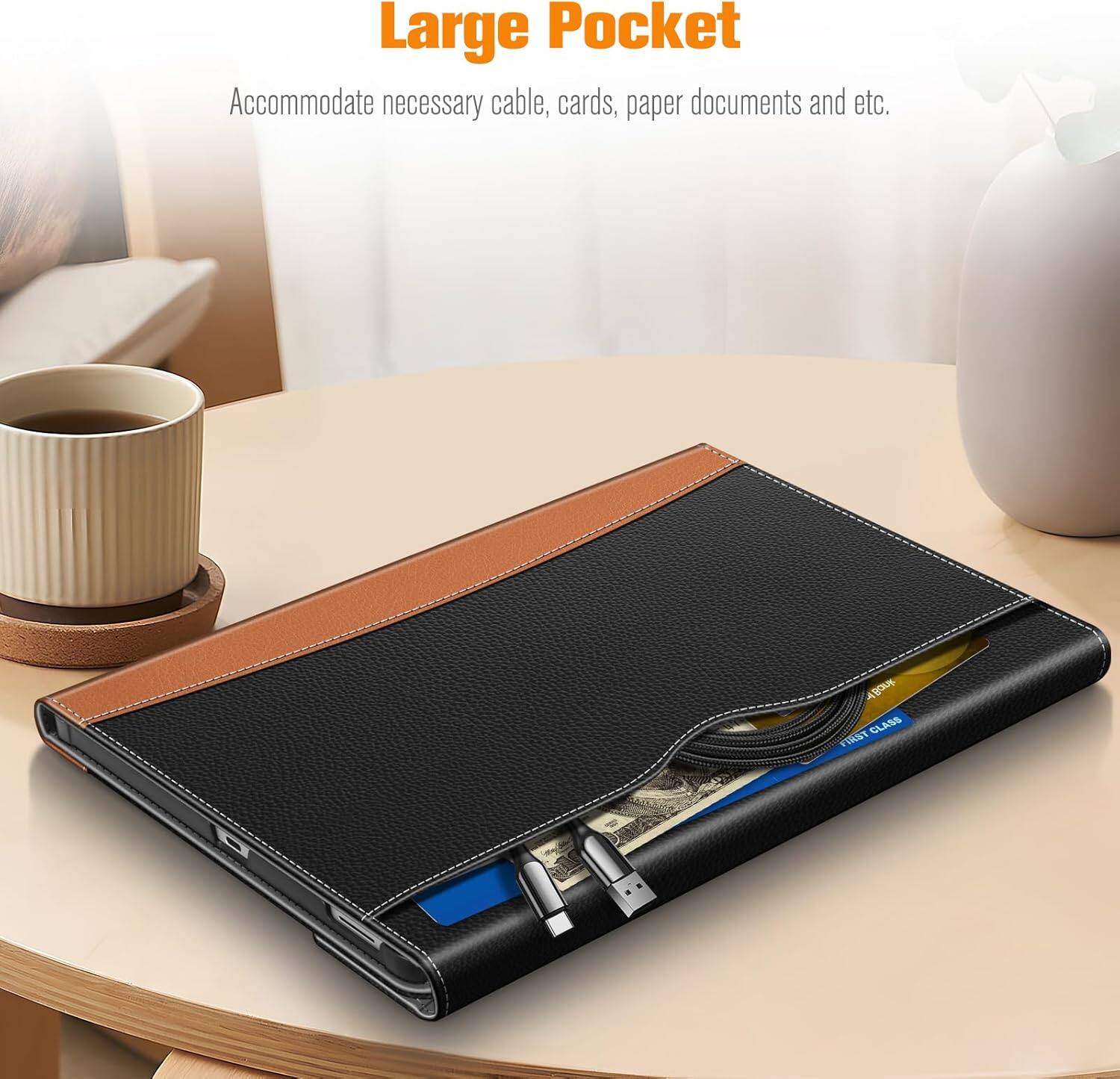 Large Pocket  
Accommodate necessary cable, cards, paper documents and etc.