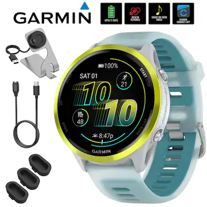 GARMIN
- UPTO 11 DAYS
- HEALTH FEATURES
- MUSIC ON YOUR WRIST
- GARMIN CONNECT APP
SAT 01
10:10
100%
21
VO2 48
8:47p
BACK LAP
GARMIN