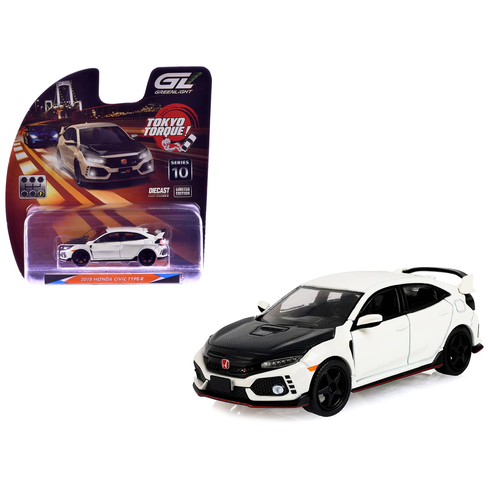 "2018 Honda Civic Type-R (FK8) RHD Championship White w/ Carbon Hood ""Tokyo Torque"" 1/64 Diecast Model Car by Greenlight" price history on PriceWatchPro
