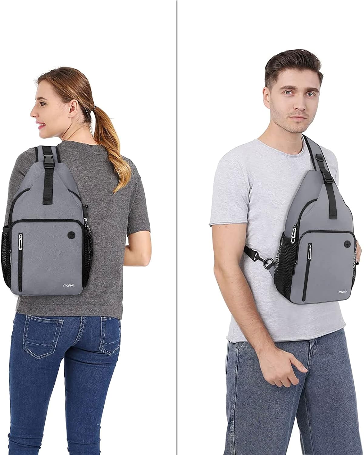 Alt View 4. mosiso - Sling Bag Crossbody Shoulder Bag Travel Hiking Daypack Chest Bag with Front Square Pocket&USB Charging Port - Grey.