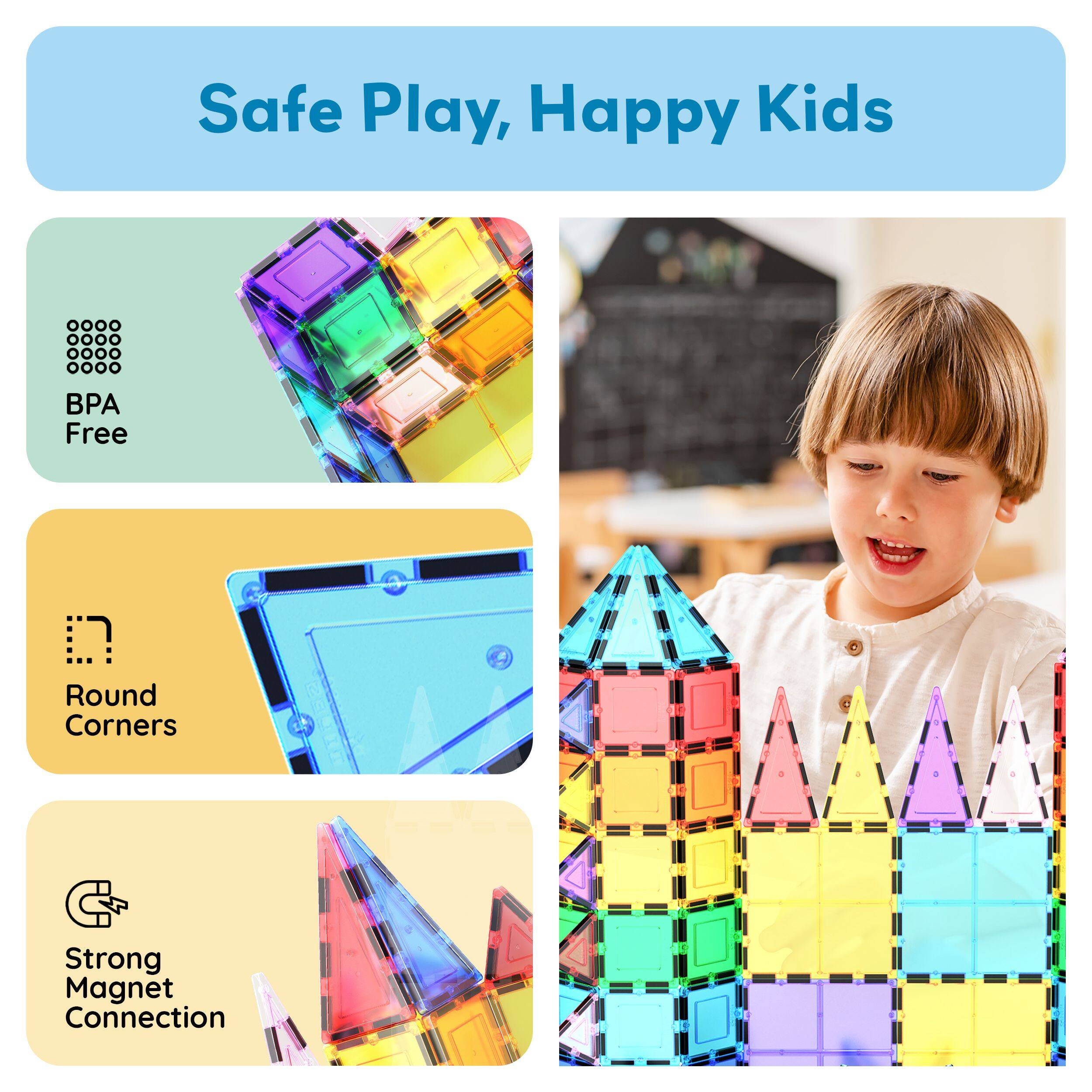 Safe Play, Happy Kids

BPA Free
Round Corners
Strong Magnet Connection