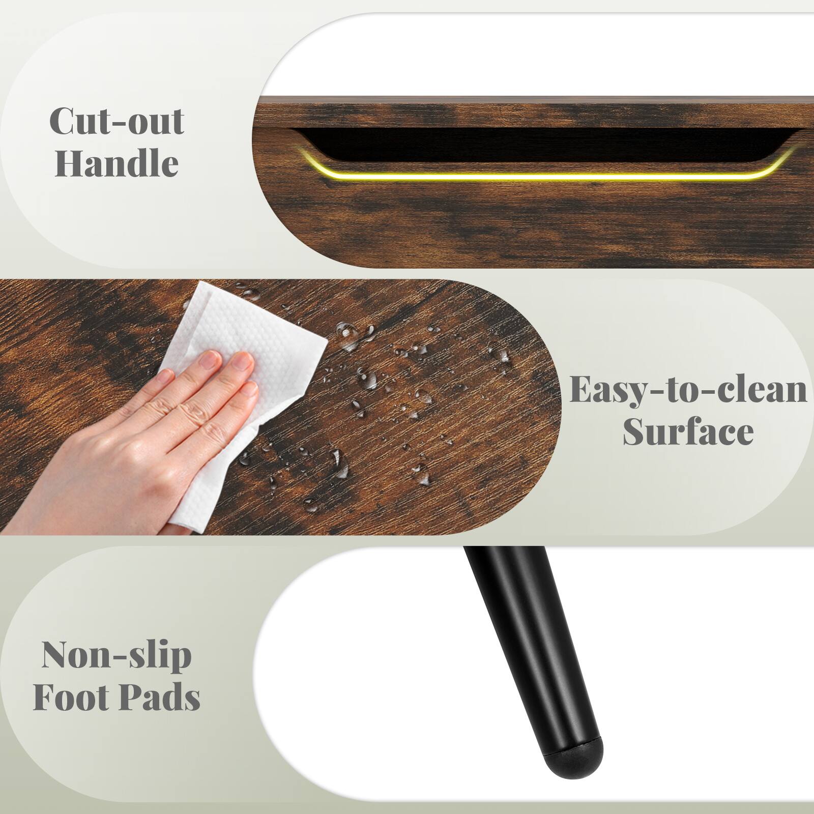 Cut-out Handle

Easy-to-clean Surface

Non-slip Foot Pads