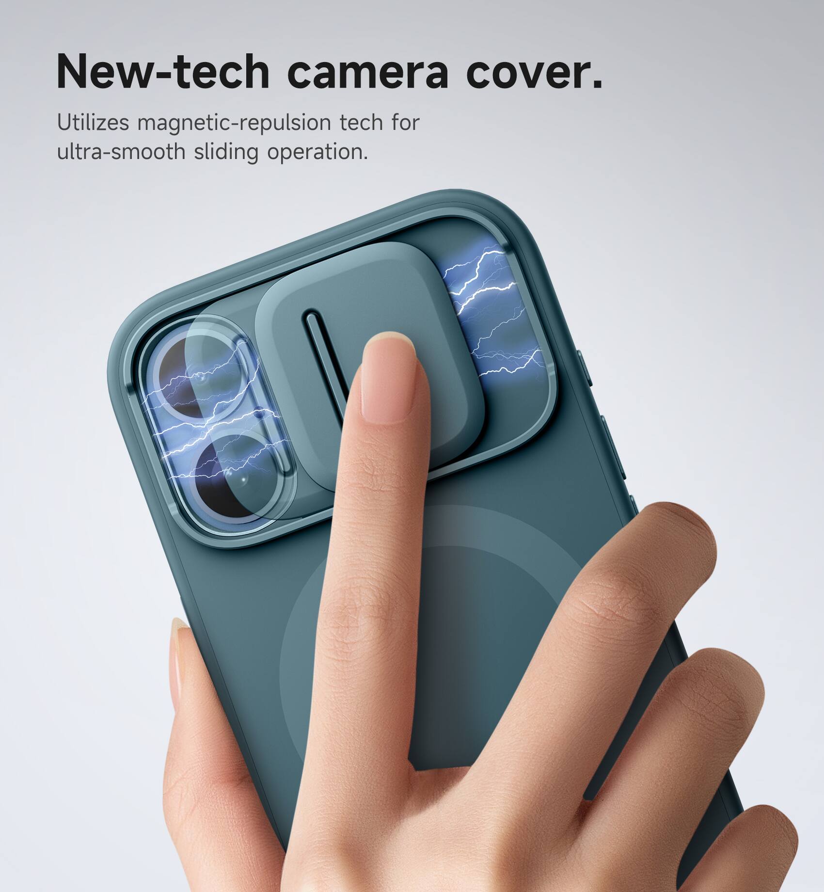 New-tech camera cover. Utilizes magnetic-repulsion tech for ultra-smooth sliding operation.