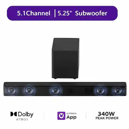 5.1 Channel | 5.25" Subwoofer | Dolby Atmos | ULTIMEA App | 340W Peak Power