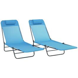 Outsunny - 2 Piece Folding Chaise Lounge Chairs, Pool Sun Tanning Chairs with Reclining Back, Breathable Mesh Seat - Blue