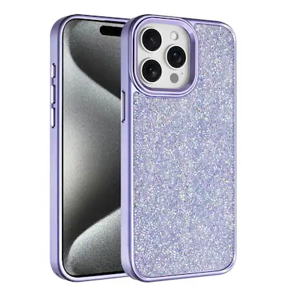 Front. Kitcheniva - Full Crystal Bling Metallic Buttons Phone Case With 2 Pcs Tempered Glass For iPhone 15 Pro Max Dark Purple - Dark Purple.