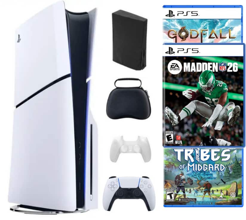 Playstation 5 Slim Disc Bundle With Madden 26 Game + 2 Bonus Games & Accessories - PlayStation 5