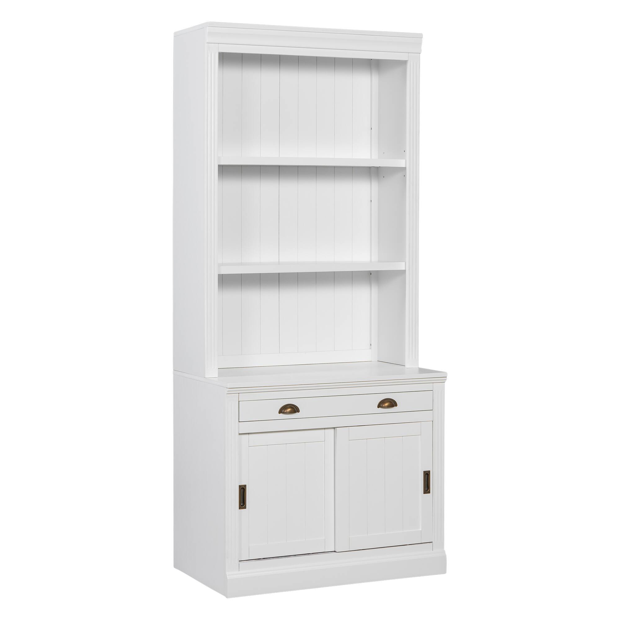 Alt View 1. APRILSOUL - 83.4"Tall Bookshelf with LED Lighting, Modern Bookcase with Sliding Doors and Open Shelves,Storage Bookshelf.