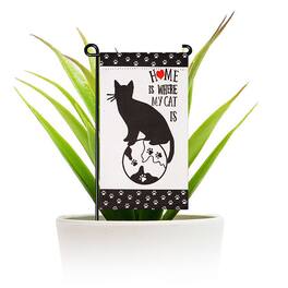 G128 - Garden Flag & Stand — Home is Where My Cat Is Printed Blockout Polyester, 4 x 8 in - Assorted Colors
