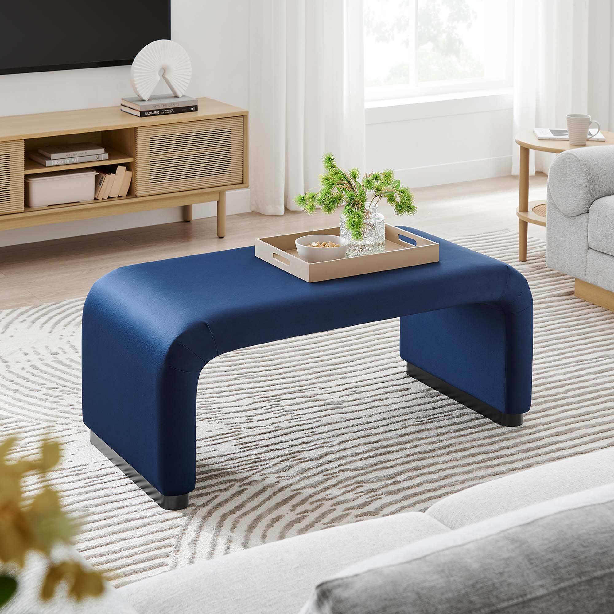 Alt View 2. Modway - Koda Performance Velvet Waterfall Ottoman by Modway - Black Midnight Blue.