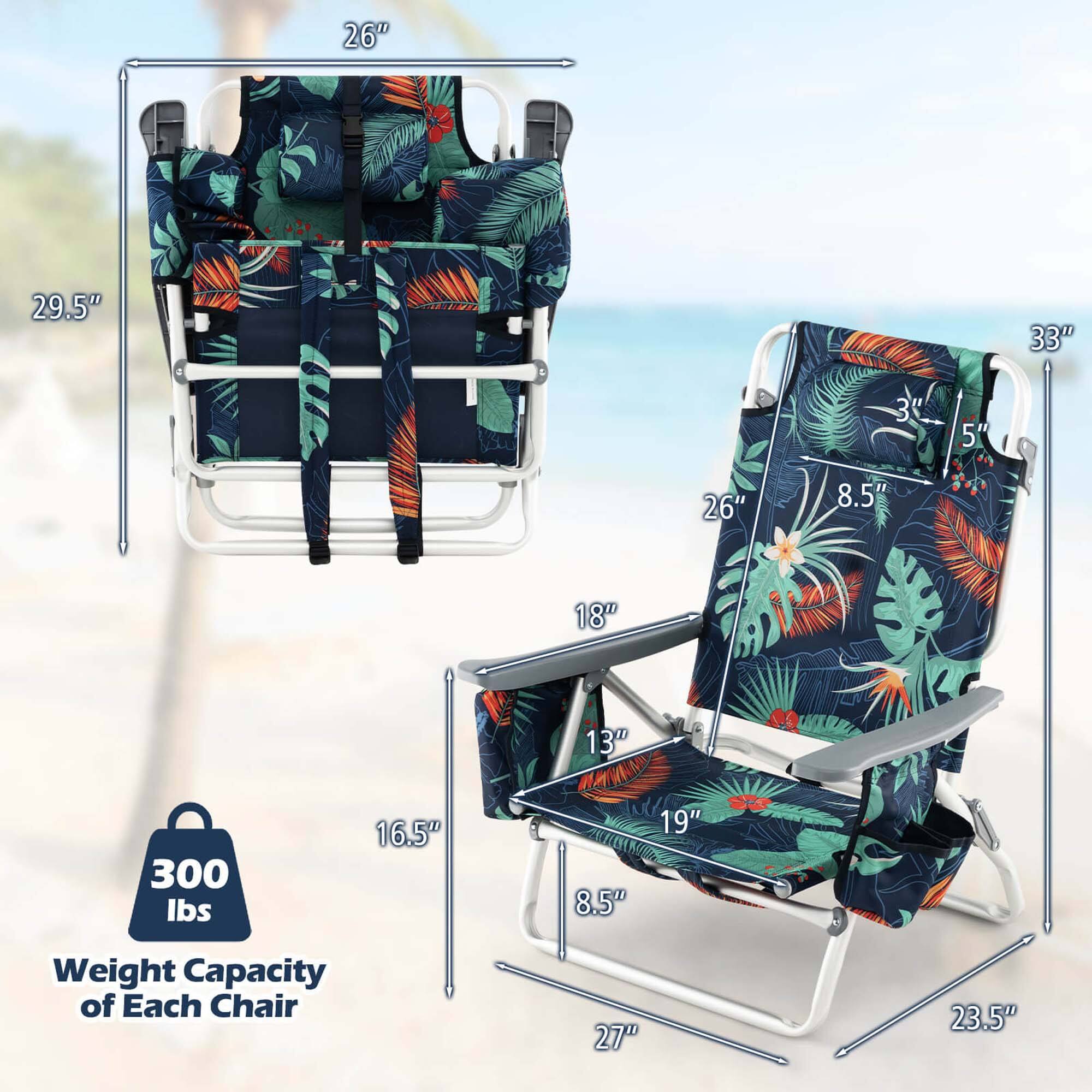 The text on the image is grouped and corrected as follows:

1. 26" 29.5" 33" 30 5" 26" 8.5" 18" 300 lbs 16.5" 13" AM 19" 8.5" Weight Capacity of Each Chair
2. 27" 23.5"