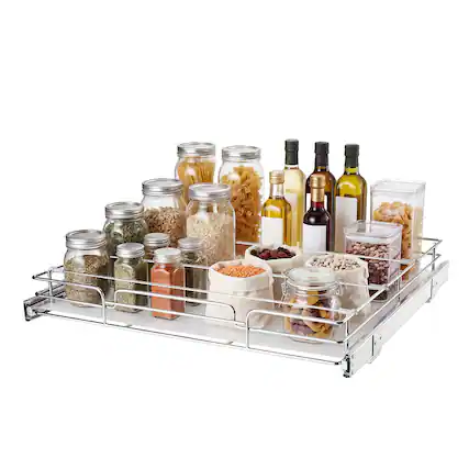 Front. VEVOR - Pull Out Cabinet Organizer 21.14"W x 20.98"D Steel Slide Out Drawers, for Kitchen Bathroom Pantry Home Organization - Chrome.