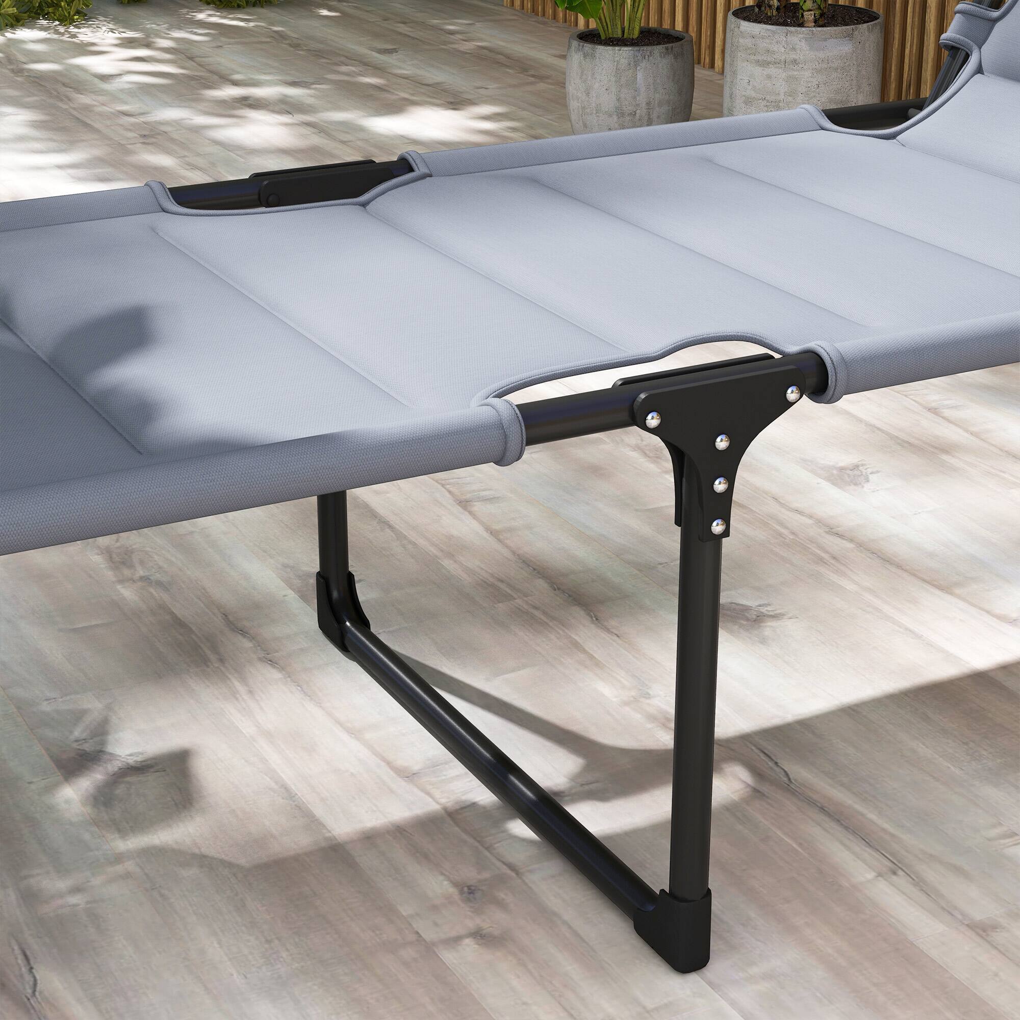 Alt View 7. Outsunny - Outdoor Lounge Chair, Adjustable Backrest Folding Chaise Lounge, Cushioned Tanning Chair with Sunshade Roof & Pillow - Gray.