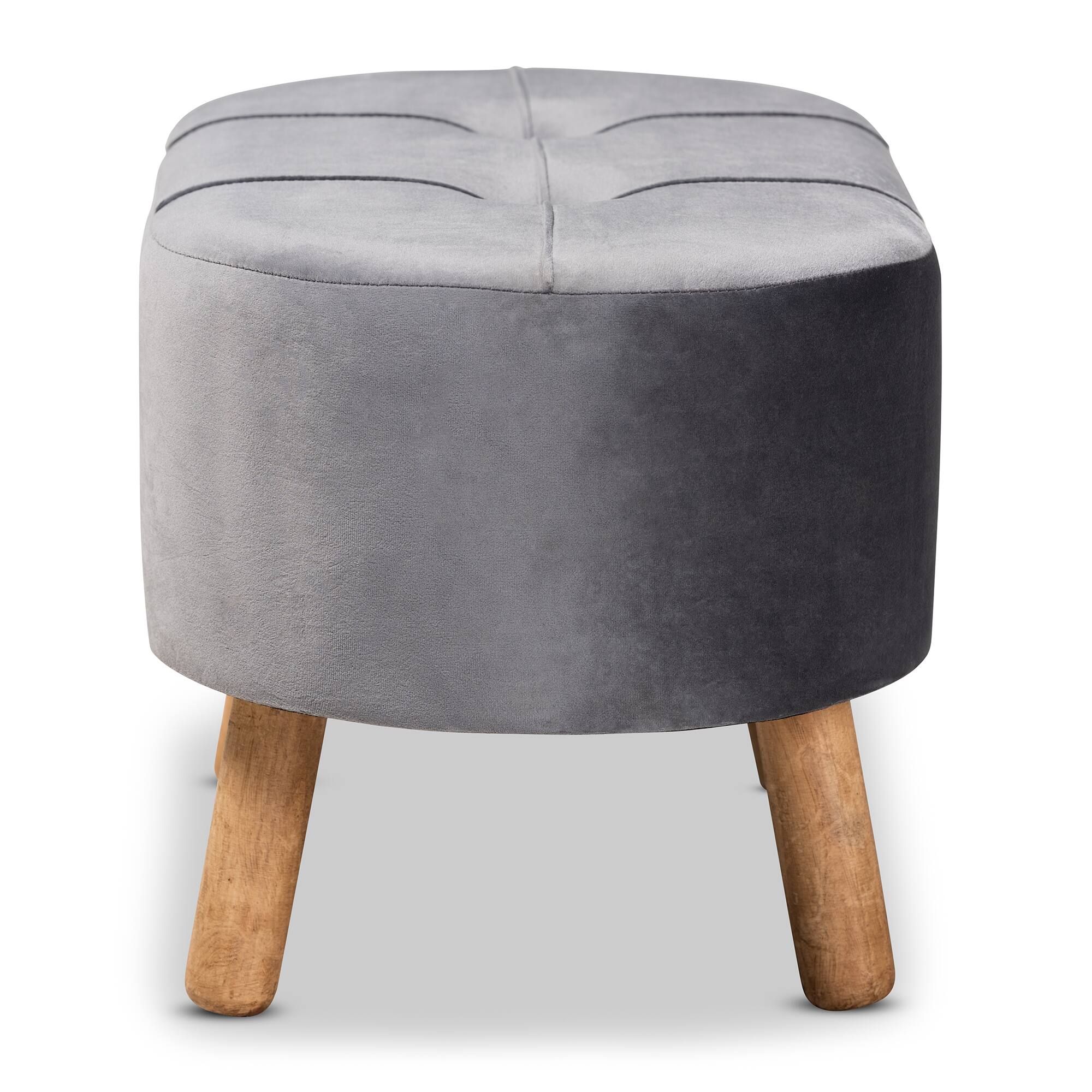 Left. Baxton Studio - Simone Mid-Century Modern Velvet Fabric Upholstered Wood Ottoman - Grey/Natural.
