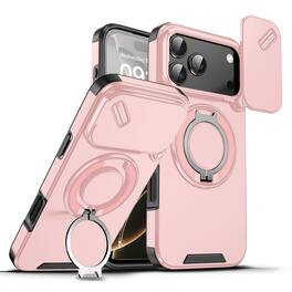 UUCOVER - Magnetic Case with Slide Camera Lens Cover & 360° Ring Stand for Apple iPhone 17 Pro Max - Drop Protection Phone Cover - Pink