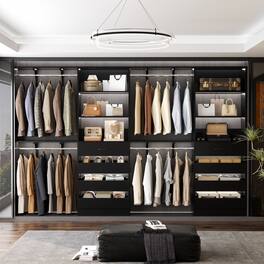 Aheaplus - 7-12FT Custom Wood Closet Organizer with 8 Drawers & 4 Adjustable Hanging Rods, Holds 1000+ Lbs - White Oak