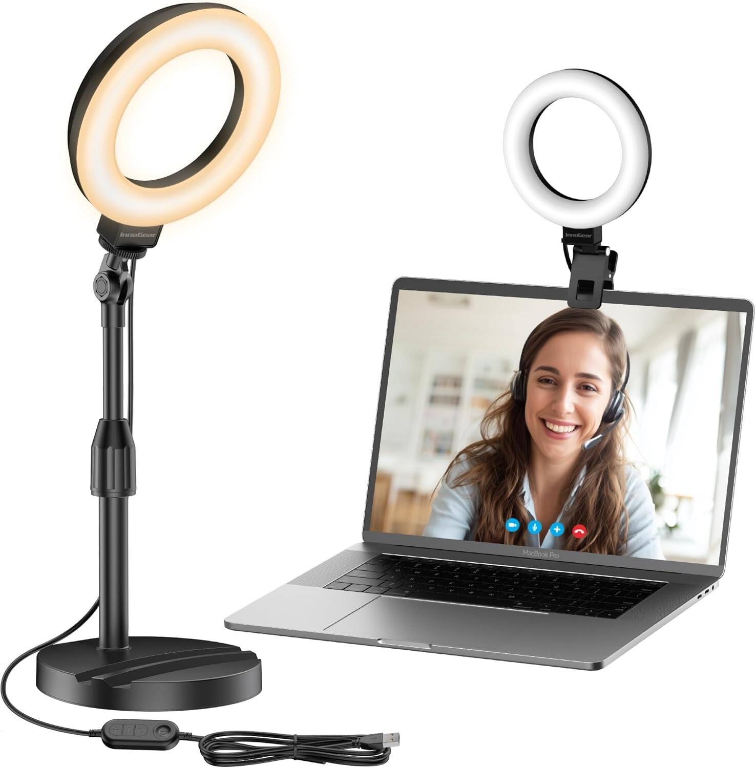 Front. PARKER SLATER - Desk Ring Light with Stand, 60 LED 10W Portable Selfie Light, Clip-On Camera Light for Monitor, Laptop, Zoom Calls, Live.