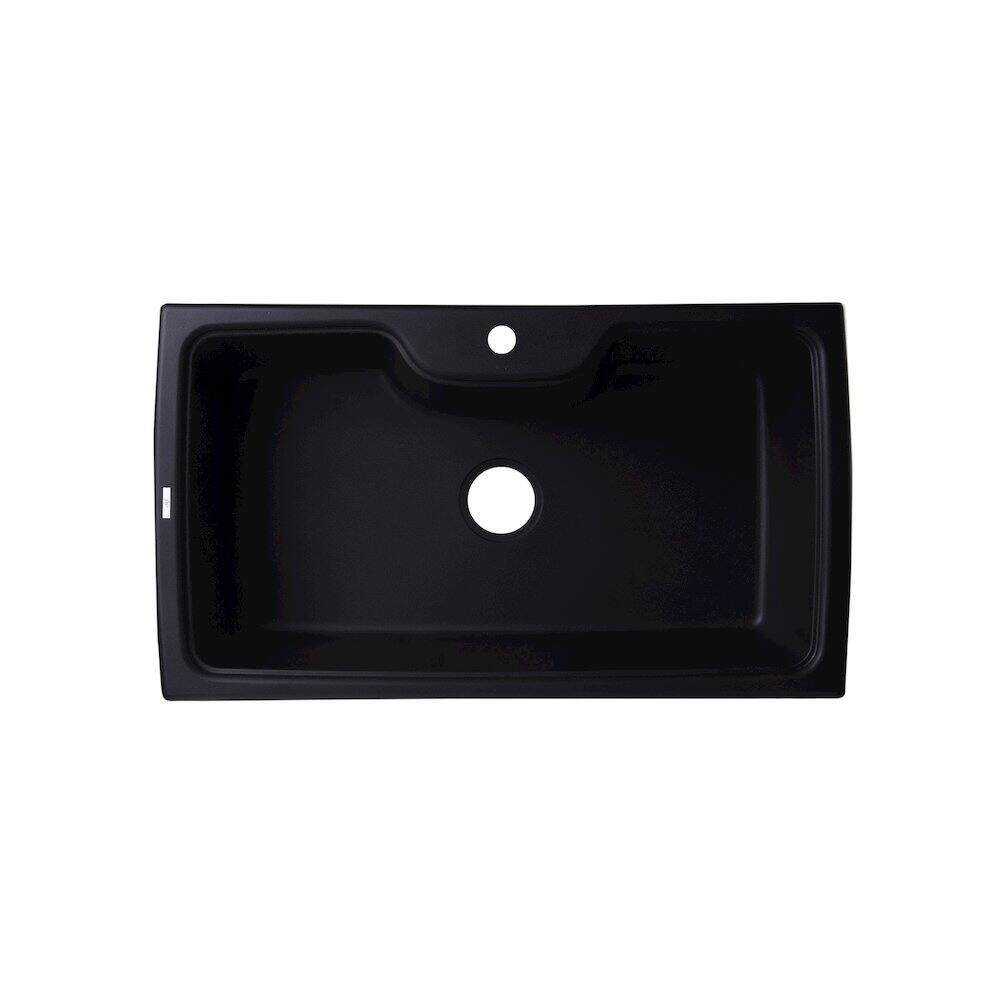 Front. Alfi - Black 35" Drop-In Single Bowl Granite Composite Kitchen Sink - Black.