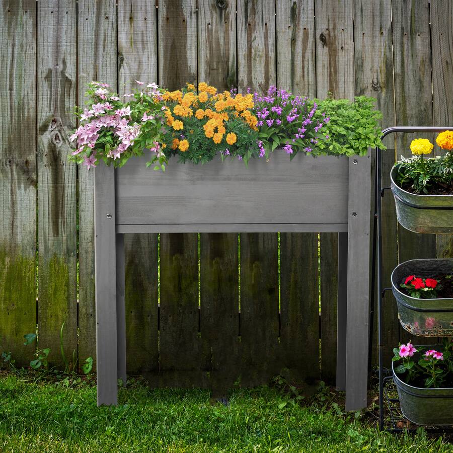 Box Collapsed Layout PAIHOME Natural Solid Wood Raised Garden Bed with Legs, Elevated ...