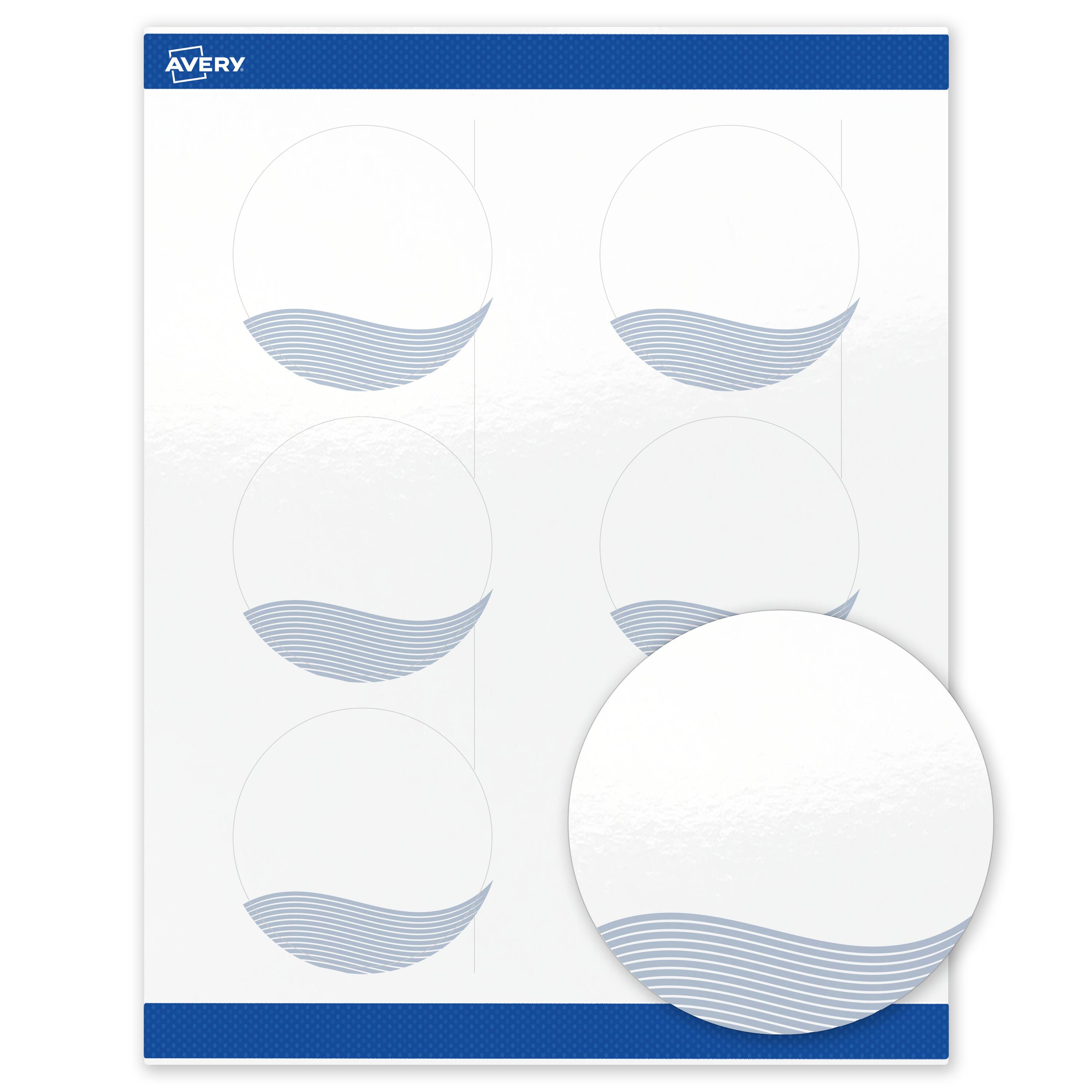 Front. Avery - Avery Labels, 3" Diameter, Glossy White, Blue Waves - White.