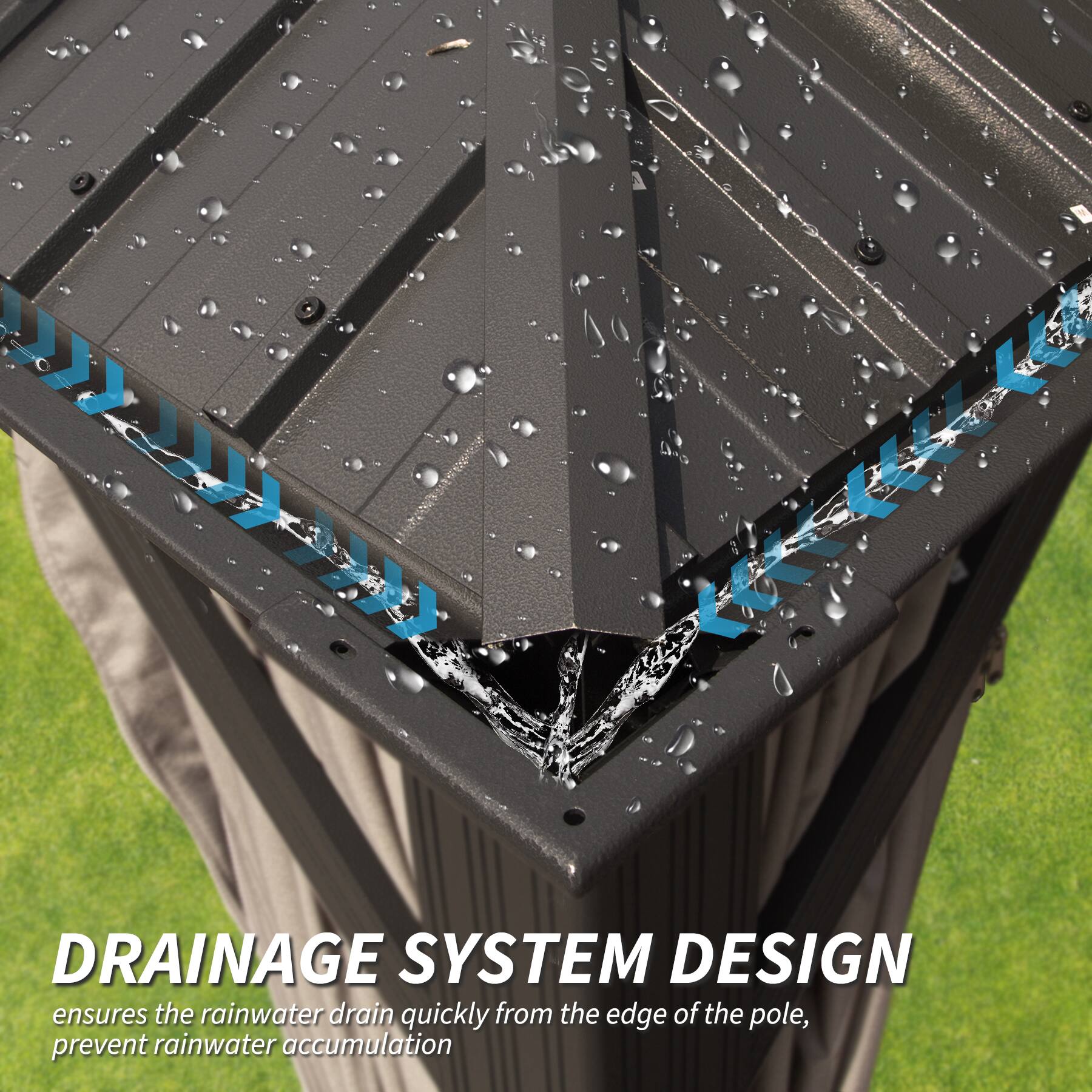 **DRAINAGE SYSTEM DESIGN**

ensures the rainwater drain quickly from the edge of the pole, prevent rainwater accumulation