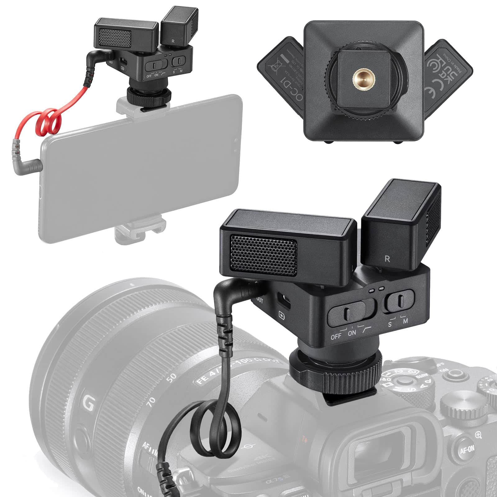 Cedar Assembly - Oc d1 Stereo Dual Mic For Camera Smartphone Video Microphone With Shock Mount 180 Rotate Mics Compact Cardioid - Default