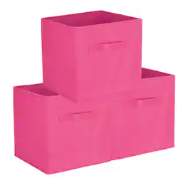 Unique Bargains - 3pcs Fabric Storage Bins, 11.8Inch Cube Storage Bin Foldable Cube Organizer with Handles for Home Bedroom - Rose Red