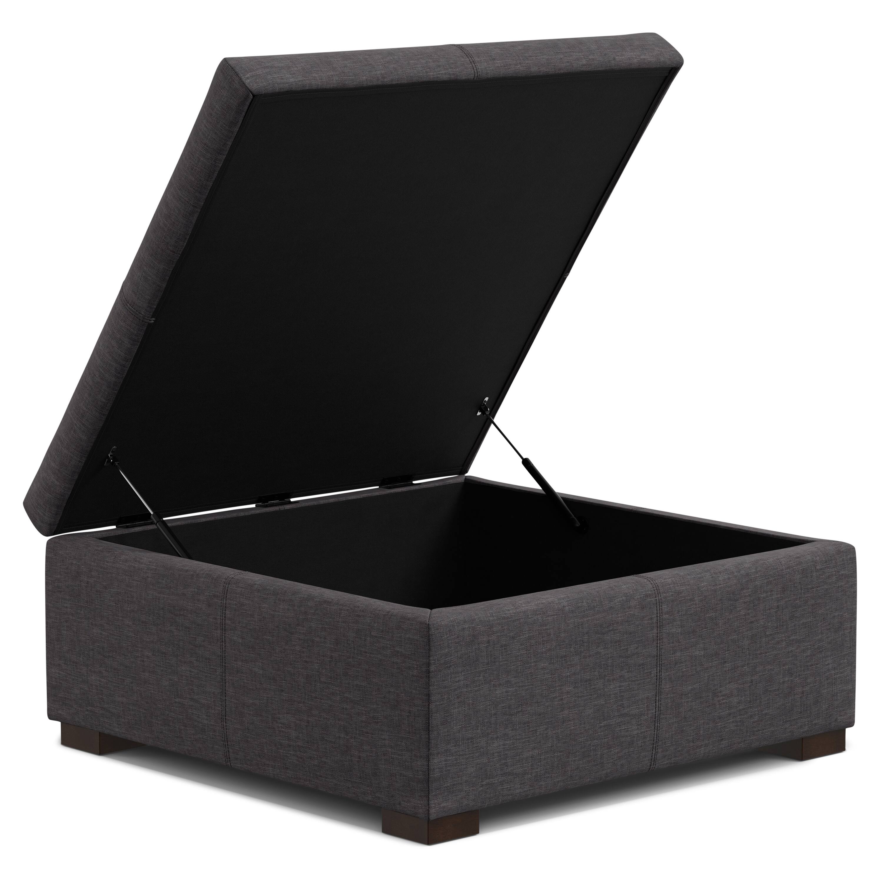 Back. Simpli Home - Gabbie 36 inch Wide Square Coffee Table Storage Ottoman in Slate Grey Polyester Linen - Slate Grey.