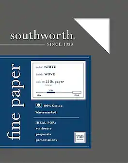 Southworth - 8.5"W x 11"L Business Paper, 32 lbs., Wove Finish, 250/Box - White
