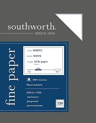 Southworth - 8.5"W x 11"L Business Paper, 32 lbs., Wove Finish, 250/Box - White