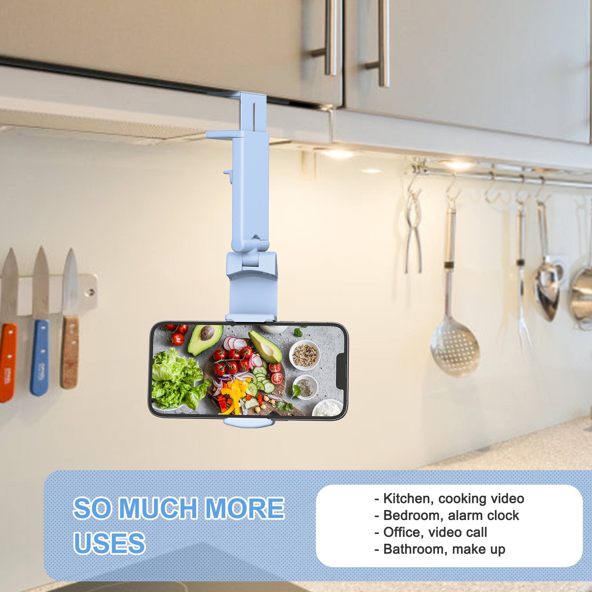 - Kitchen, cooking video
- Bedroom, alarm clock
- Office, video call
- Bathroom, make up