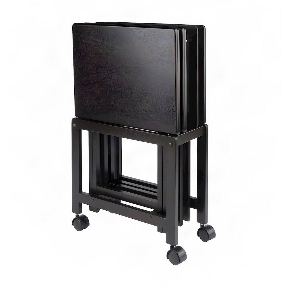 Alt View 4. FurniFact - 5-Piece Solid Wood Snack Tray Table Set - Coffee.