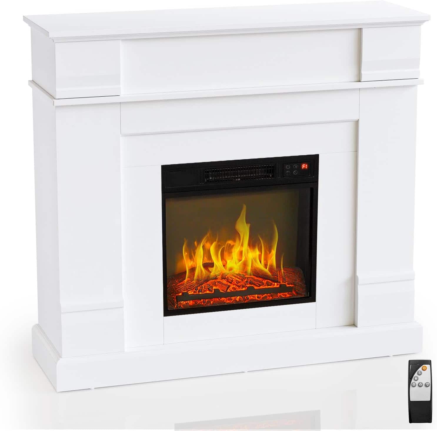 Winado - 47" Electric Fireplace with Mantel, Freestanding Wooden Surround Firebox with 1400W Fireplace Heater, 3D Flame Effect