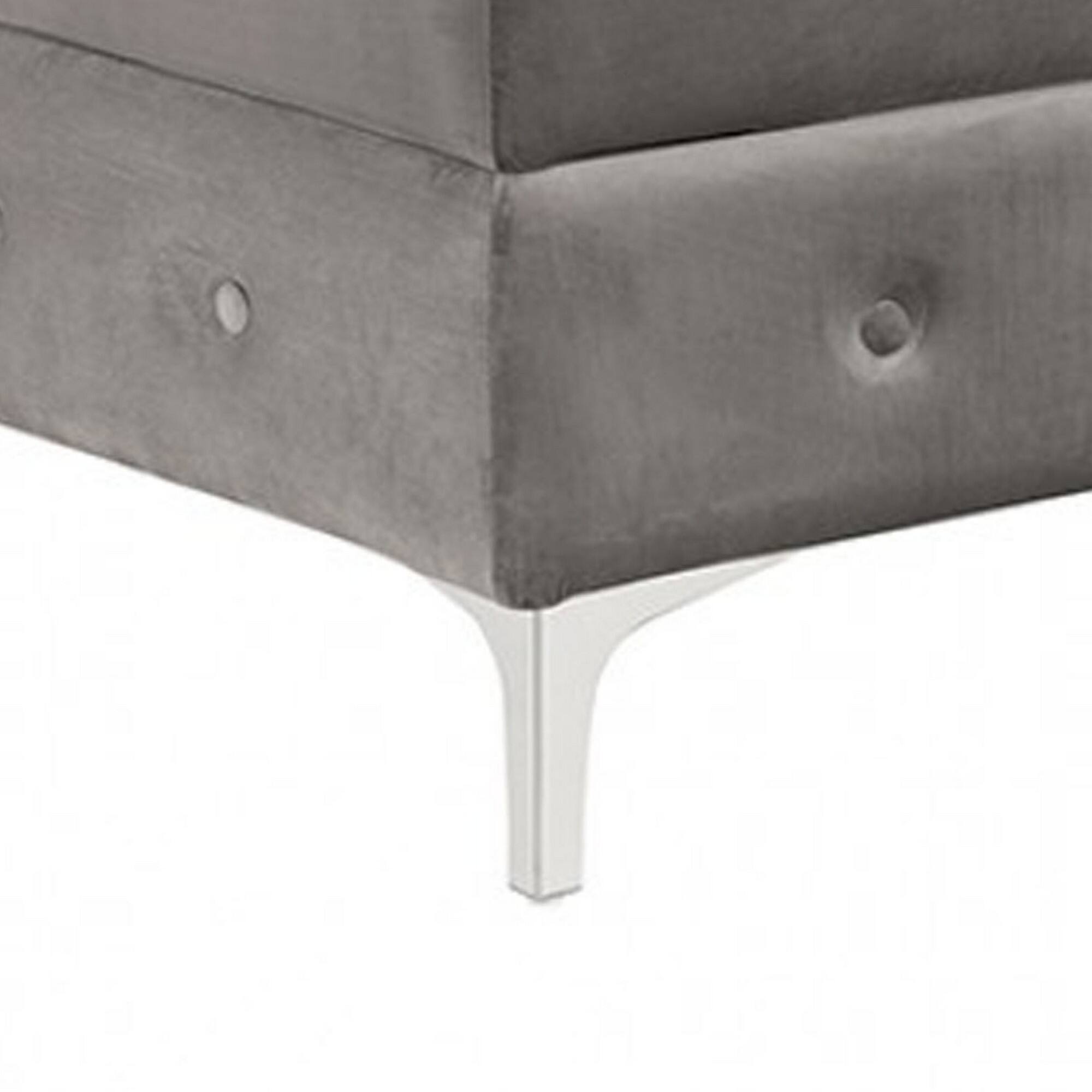 Alt View 1. Manhattan Lane - Anzo 32 Inch Square Ottoman, Button Tufting, Chrome Plated Steel Legs, Gray - Gray. Chrome.
