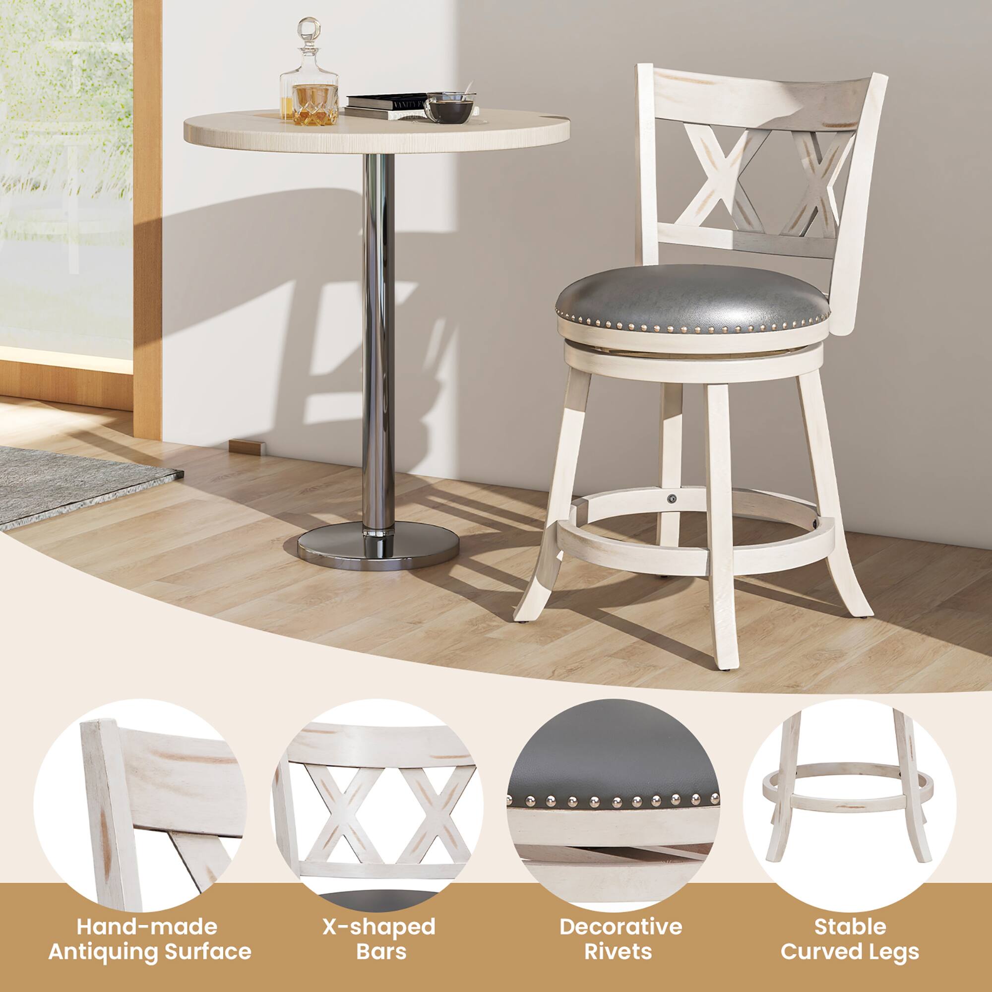 Hand-made Antiquing Surface, X-shaped Bars, Decorative Rivets, Stable Curved Legs