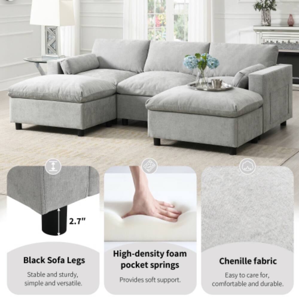 2.7" Black Sofa Legs: Stable and sturdy, simple and versatile.  
High-density foam pocket springs: Provides soft support.  
Chenille fabric: Easy to care for, comfortable and durable.