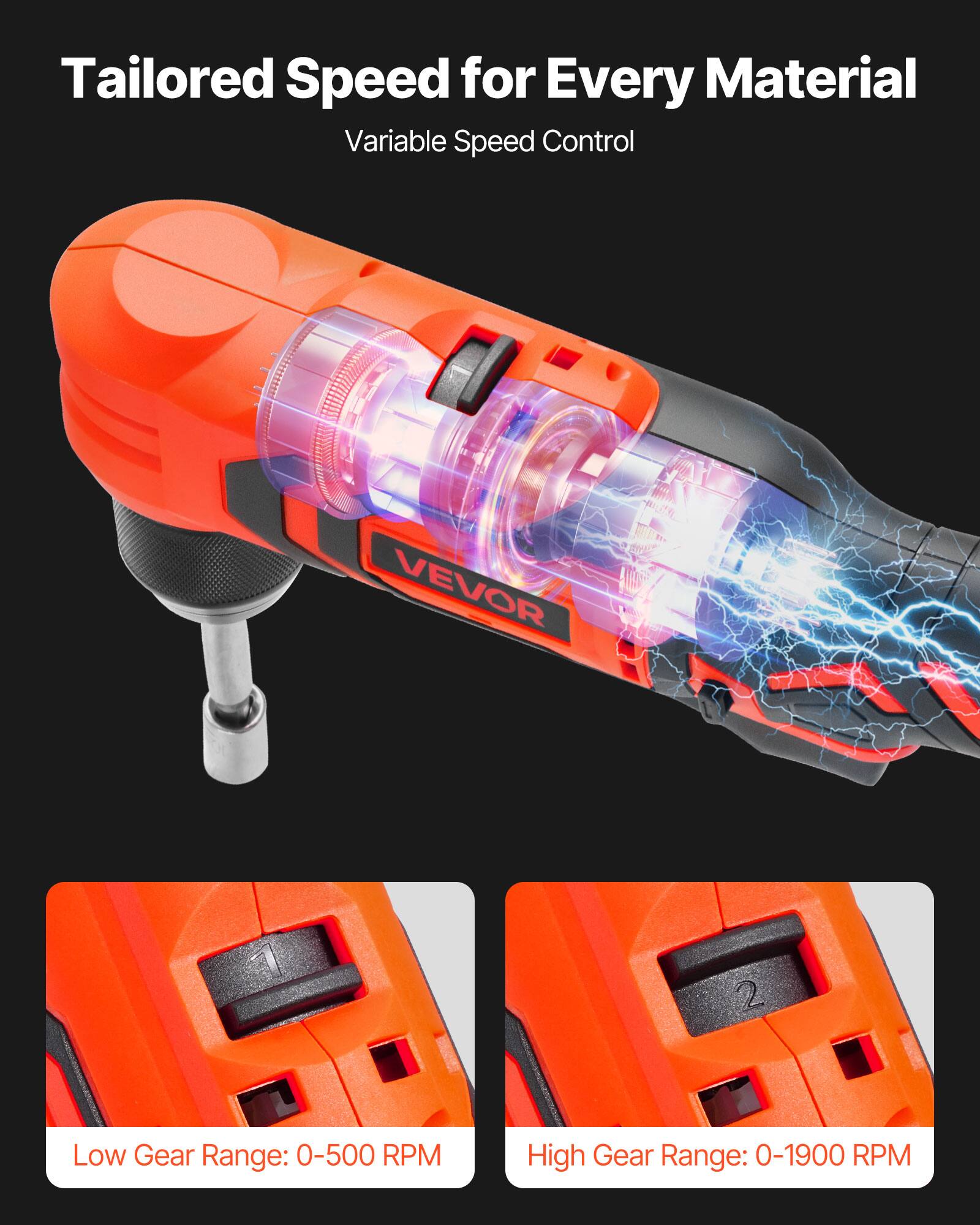 VEVOR Right Angle Drill,3/8Inch Chuck,90 Degree Cordless Right