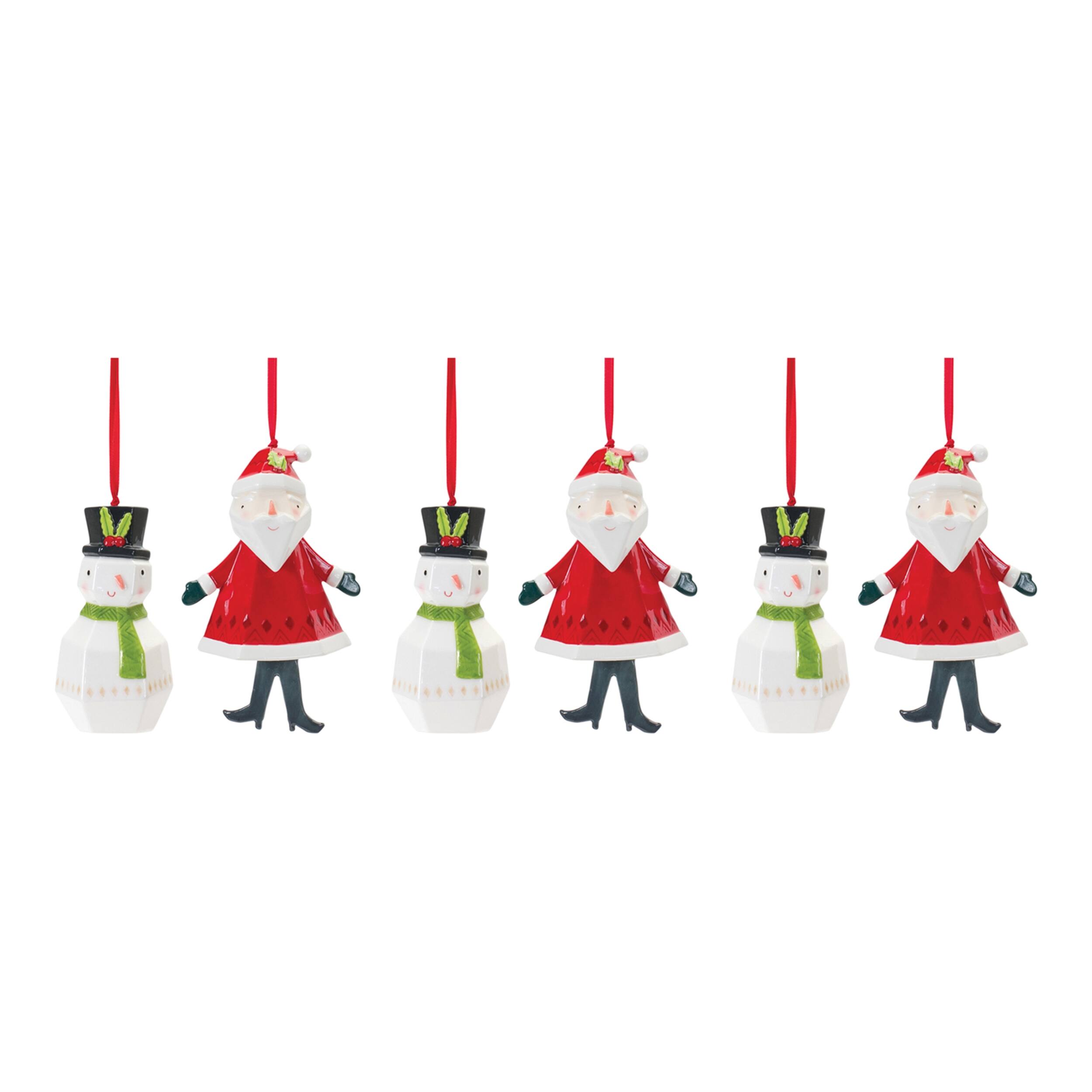 Alt View 2. BreeBe - Whimsical Santa and Snowman Ornament (Set of 6) - White, Red.