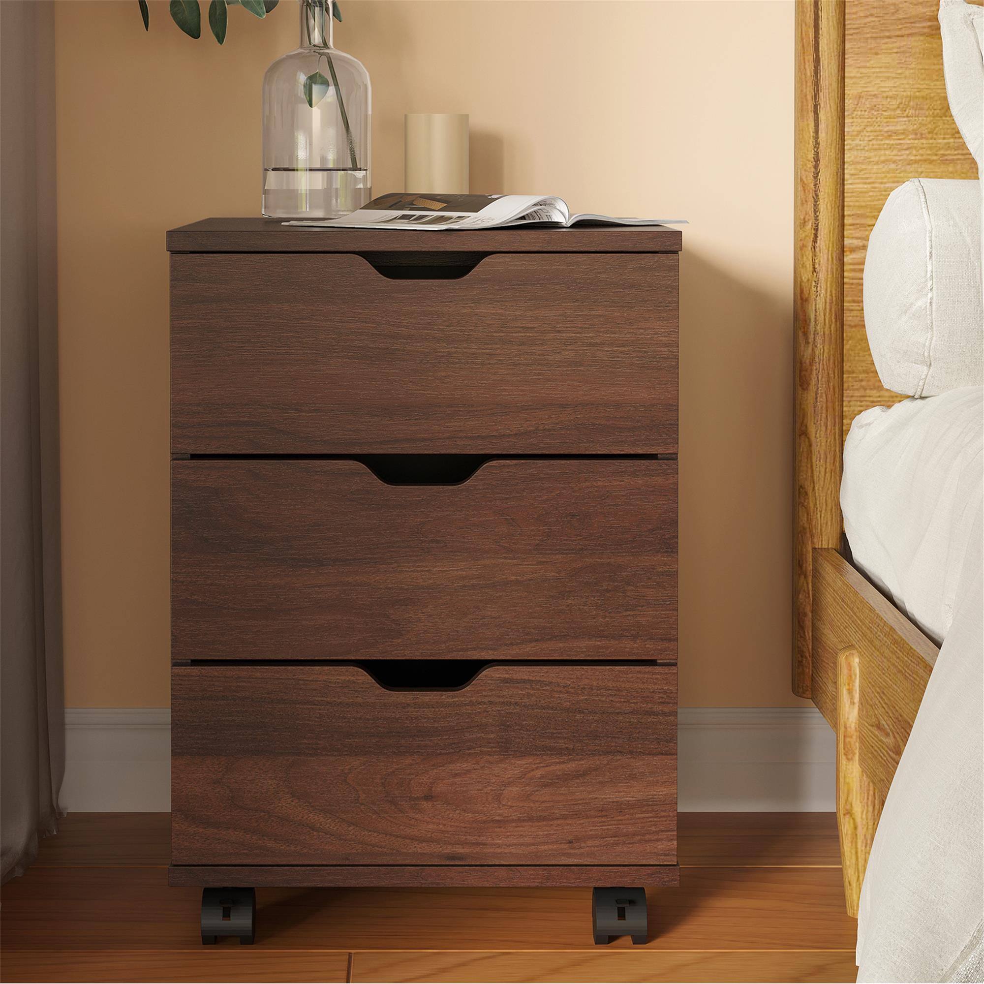 Alt View 4. Boyel Living - 3-Drawer Vertical Filing Cabinet Rolling Wood Mobile File Cabinets with Casters (Fully Assembled) - Brown.