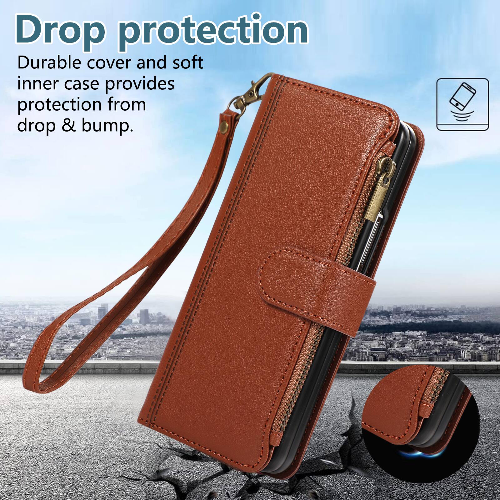 Drop protection  
Durable cover and soft inner case provides protection from drop & bump.