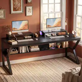 Aheaplus - 63 Inch Extra Long Computer Desk with Charging Station, Large Workstation for Home & Office - Black