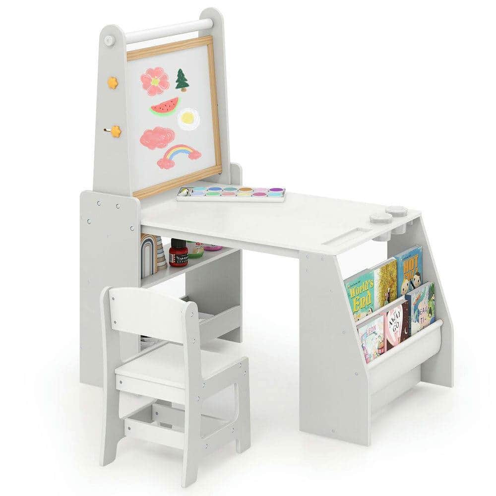 Resenkos - Kids Art Table & Chair Set with Drawing Easel - Grey