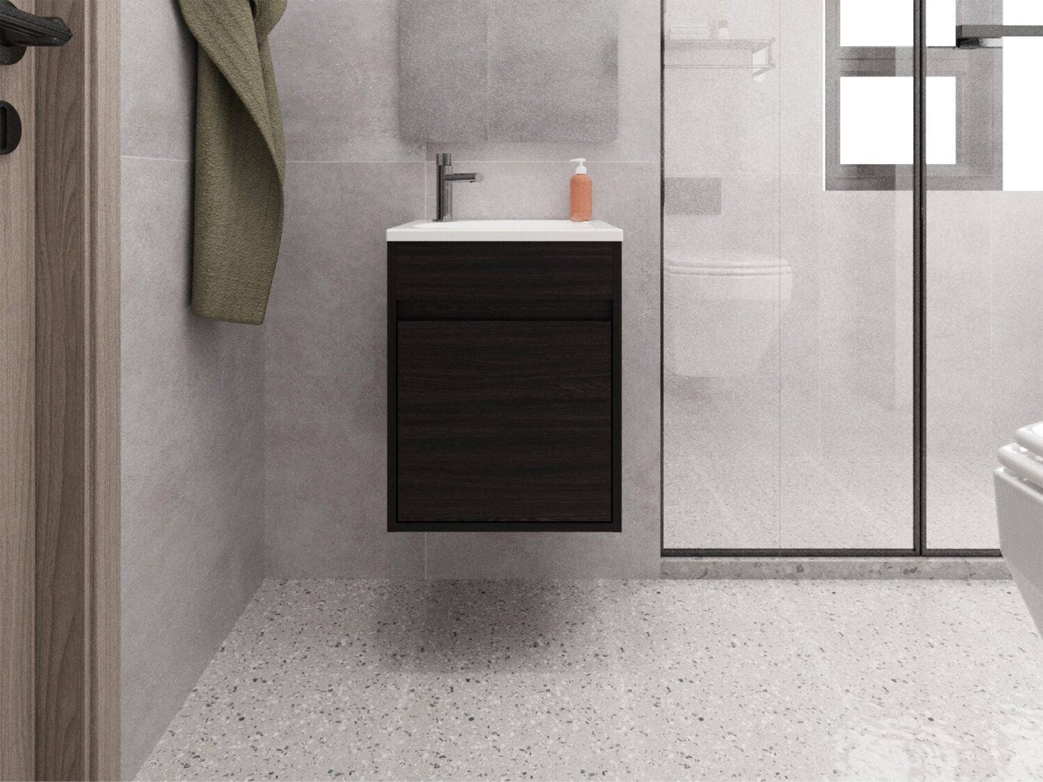 Front. Treevol Furniture - Sigle Door Sutcliffe Vanity Sink , Bathroom, Wall mounted,  Black - Black.