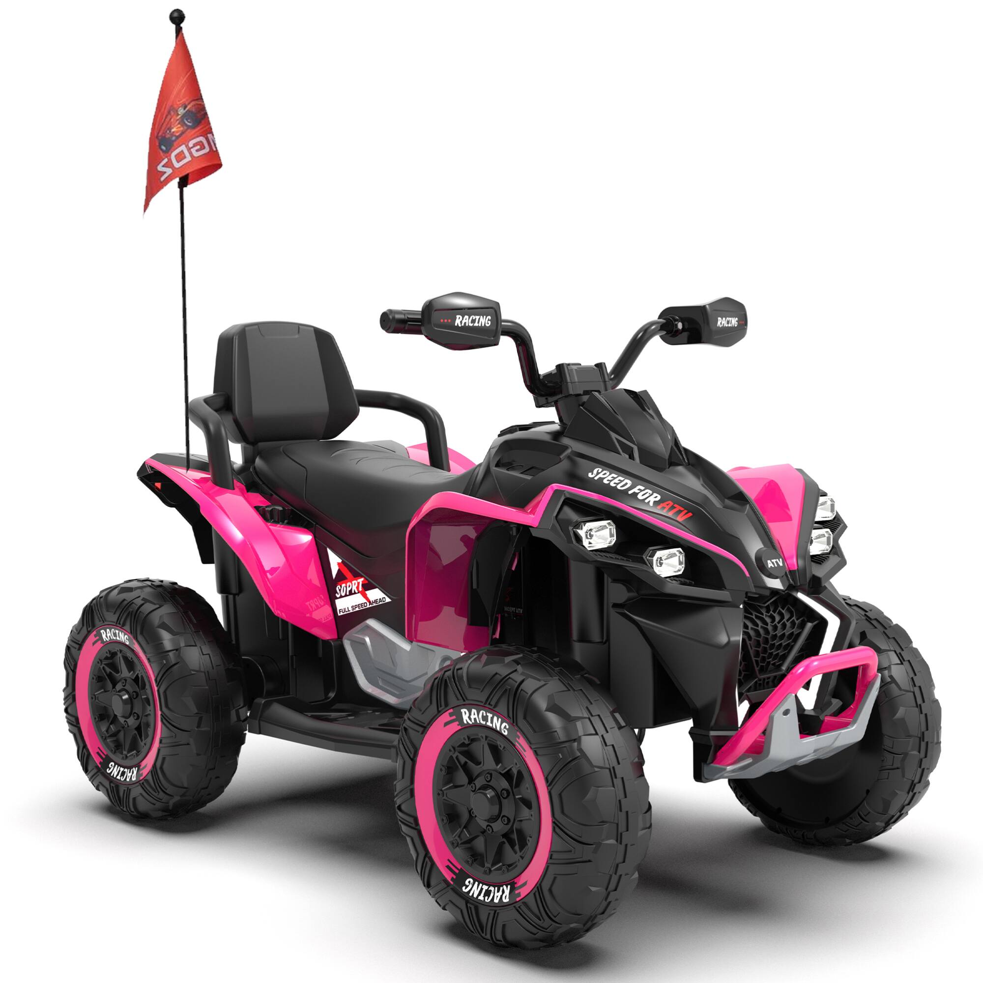 Alt View 6. ELEMENT ACE - Large Kids Ride-On Electric ATV with Parental Remote Control, Four-Wheel Shock Absorbers, Bluetooth, and Music Functions - Black,Pink.