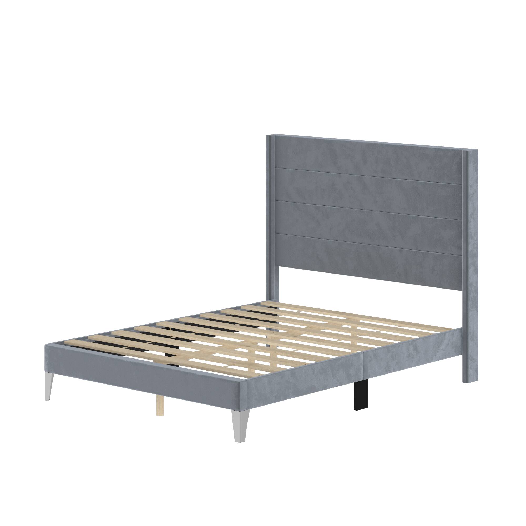 Angle. Famapy - Famapy Upholstered Bed Frame - Thickened Slats, Stable Support, Soft Headboard - Blue.