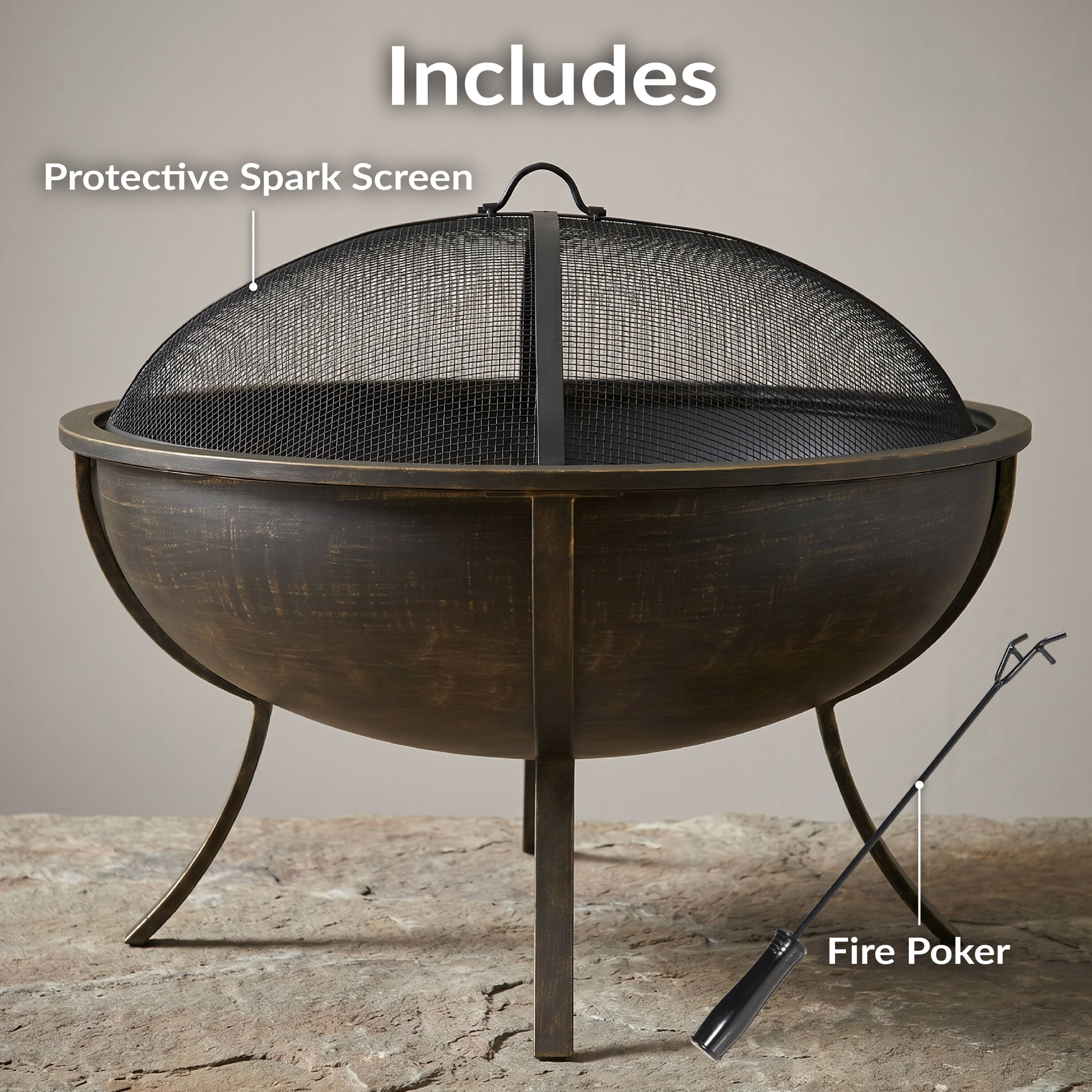 Includes Protective Spark Screen Fire Poker