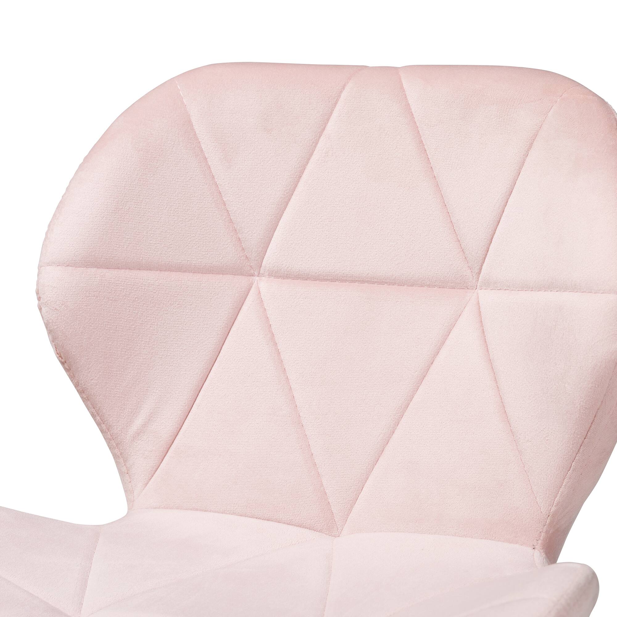 Alt View 2. Baxton Studio - Savara Contemporary Glam and Luxe Velvet Fabric and Metal Swivel Office Chair - Blush Pink/Gold.