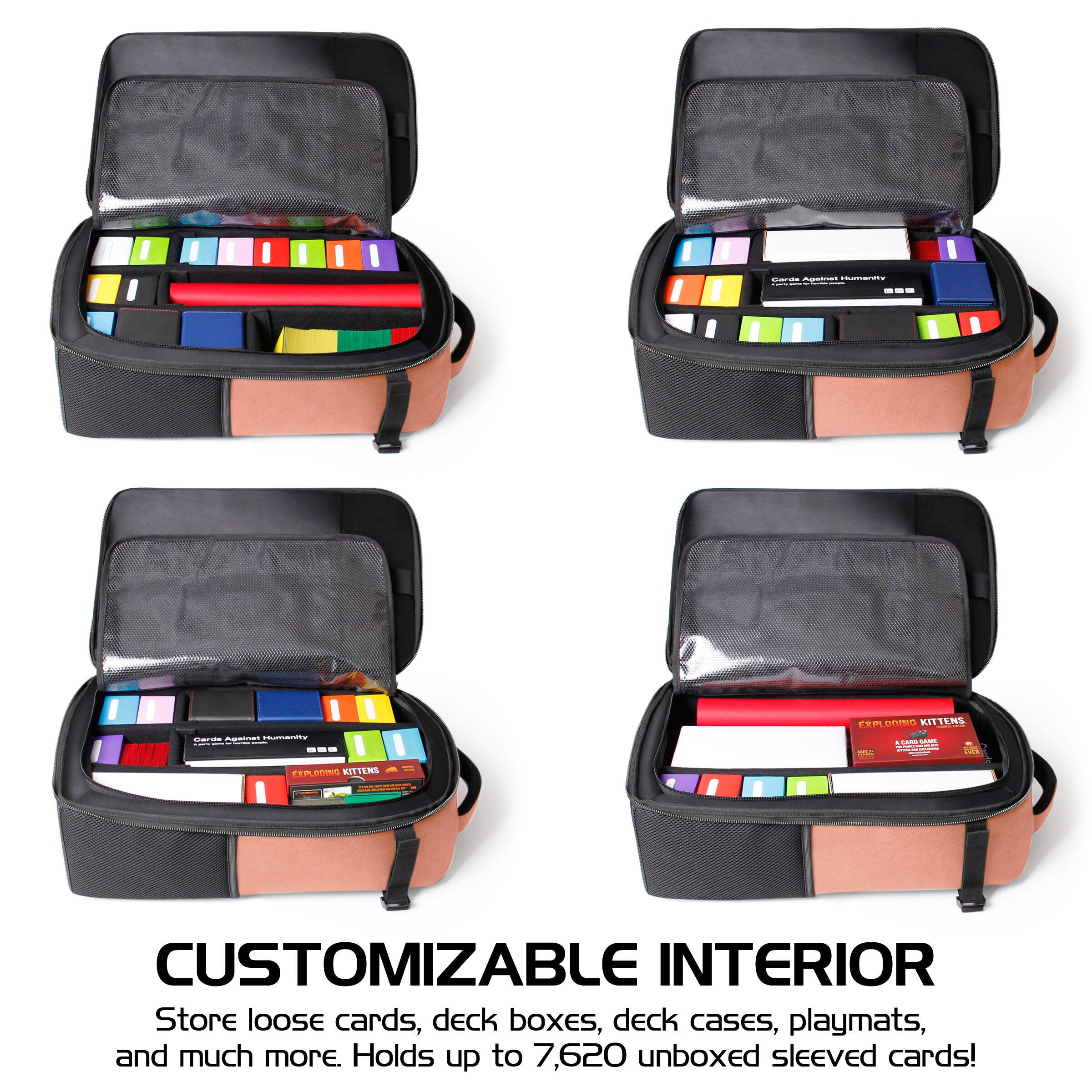 - - E - I I e - --- - - - - : | --- - PERLOGINO KILTENS n - - adda FE 1 TALEOm KITTEMS i CUSTOMIZABLE INTERIOR Store loose cards, deck boxes, deck cases, playmats, and much more. Holds up to 7,620 unboxed sleeved cards!