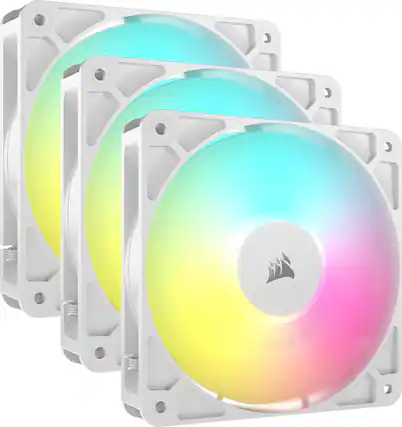 Front. CORSAIR - RS120 ARGB 120mm PWM Fans (3-pack) - White.