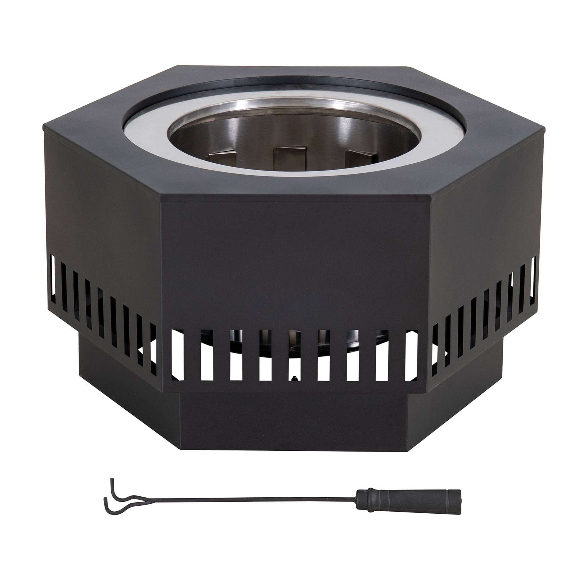 Front. SUNJOY - Sunjoy Black 28" Rectangle Cut-Out Style Smokeless Fire Pit Portable Outdoor Wood Burning Firepit with Removable Ash Pan - Black, 28" Rectangle Cut-Out.